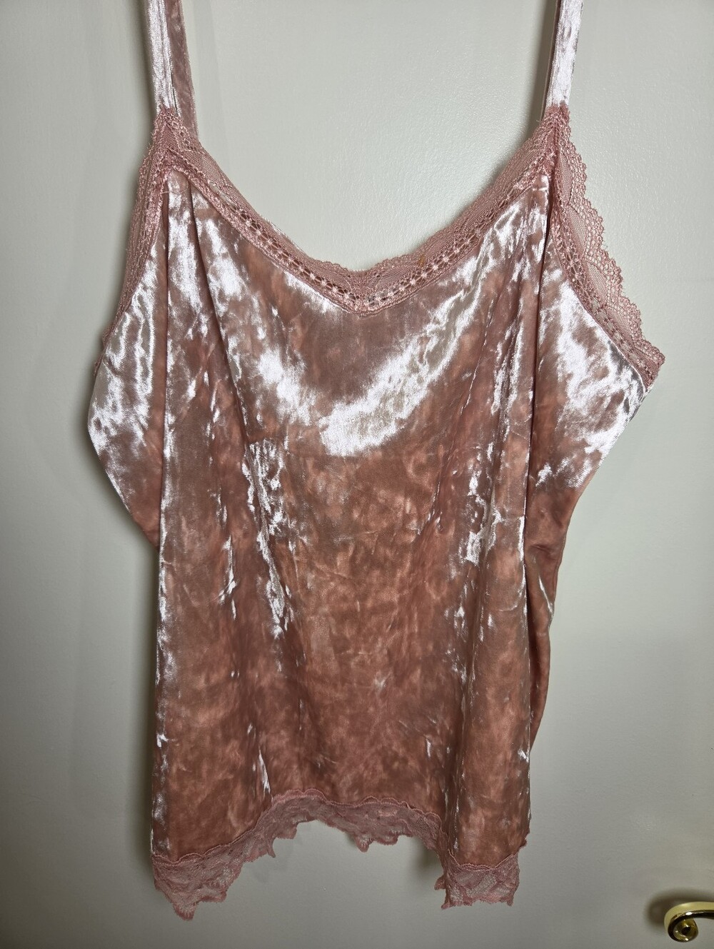Crushed Velvet Pink Camisole with lace edging Pastel Goth Coquette Romantic